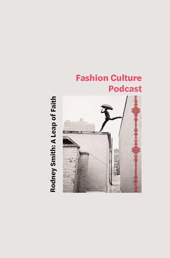man jumping over gap between buildings. Text: Rodney Smith: A Leap of Fashion Fashion Culture Podcast