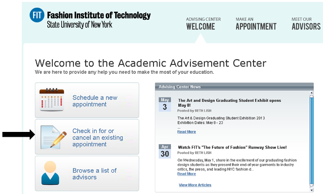 Advisement Center Check in or Cancel