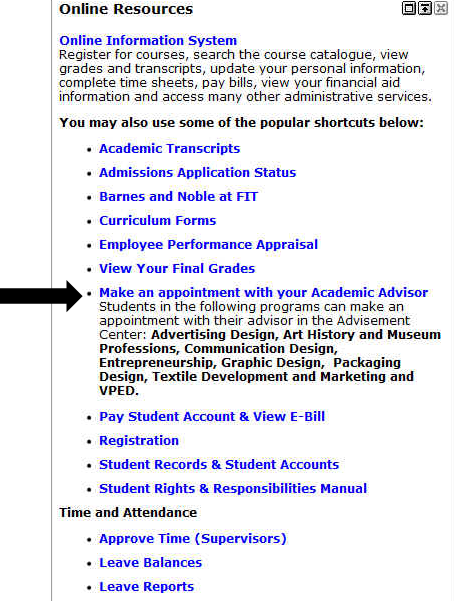Advisement Center MyFIT Make an Appointment Link