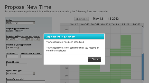 Advisement Center New Time Proposed