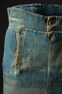 Men’s work pants, denim and brushed cotton, circa 1840, USA, Museum at FIT purchase, P86.64.3