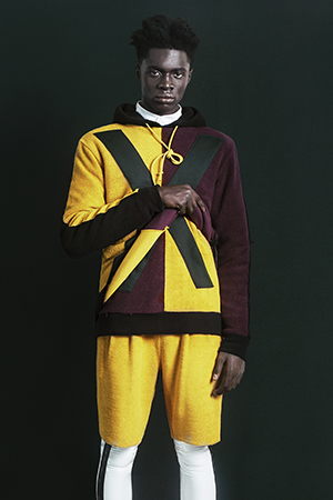 Terry cloth top and shorts in yellow and brown.