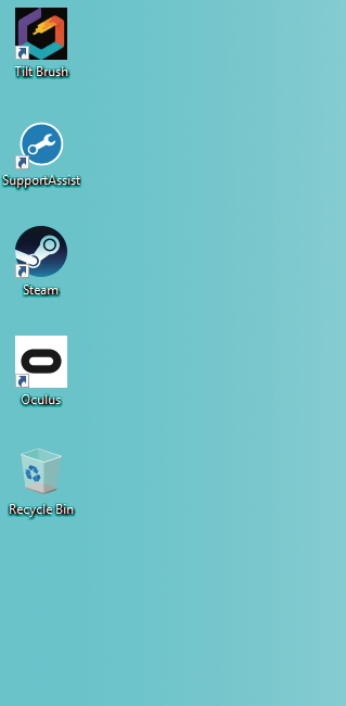 Icons for google tiltbrush, software assist, steam, oculus and recycle bin