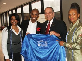 (Left to Right), EOP Advisor, Sharmeen Ahmed; Epsilon Kappa Honorary Inductee, Jerome Lamar Rice; Founder of Chi Alpha Epsilon National Honor Society, Dr. Elbert Saddler; OEOP Director, Taur D. Orange