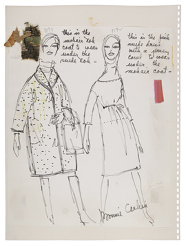 Bonnie Cashin sketch with attached swatches, Spring 1965
