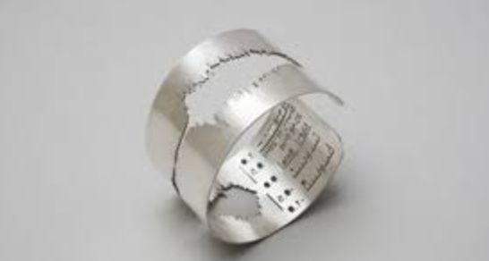 silver ring with waveforms