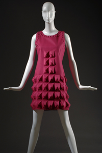 egg carton sleeveless shift dress in fuschia molded with three-dimensional diamond pattern