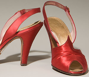 red satin slingback heels