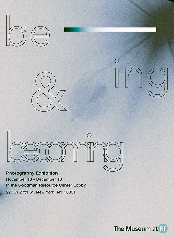 being & becoming graphic poster, with black ink splatter on a light blue background