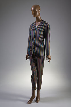 multi-colored stripe pant suit