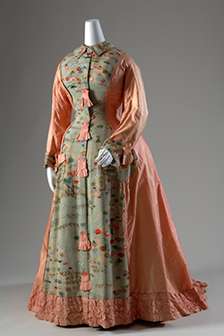 peach morning robe with water and floral motifs