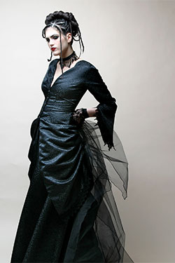 Kambriel, Midnight Bustle ensemble: jacket and skirt; satin finished black brocade. 2005, USA, lent by Kambrie. Photo by Nadya Lev.