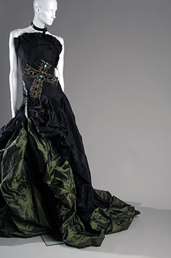 Alexander McQueen, Evening dress; black and green silk taffeta with glass jewel embroidery. Autumn/Winter 2007, England, lent by Alexander McQueen. Photo by Irving Solero.