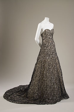 Rochas (Olivier Theyskens), evening dress, black chantilly lace with black and silver cellophane embroidery, spring 2004, France, gift of Maison Rochas, 2007.53.2