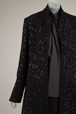 Calvin Klein (Francisco Costa), ensemble, black wool, black crystal paillettes, grey silk, Fall 2008, USA, gift of Calvin Klein Inc., 2009.30.1