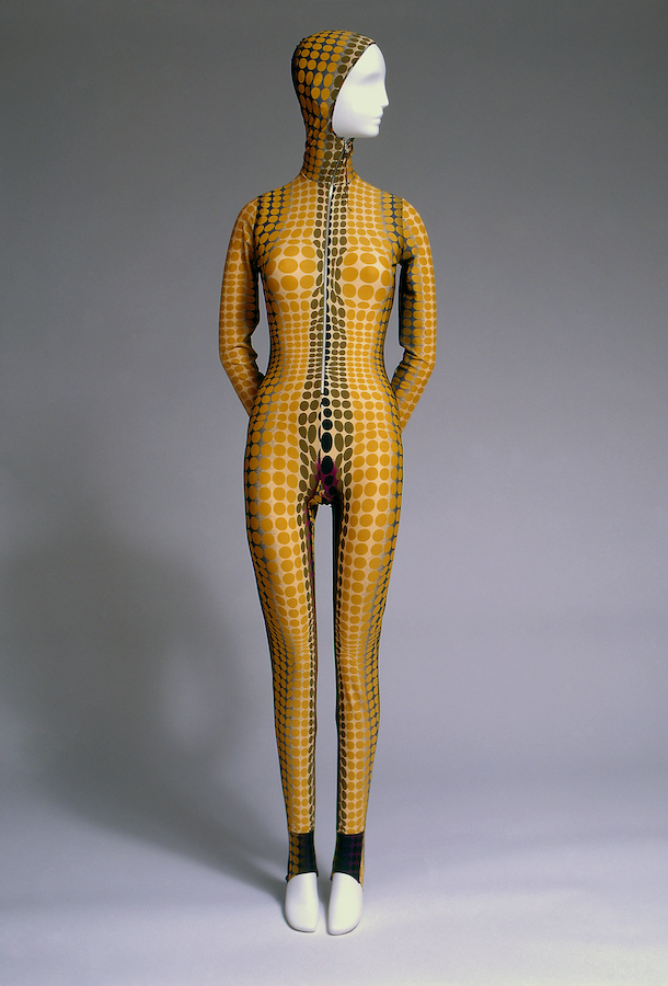 Yellow and green skin tight body suit with cap