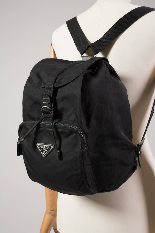 Black nylon backpack with Prada logo