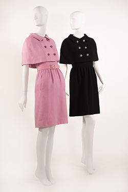 Black Wool Crepe Dress with Capelet Pink Moreau Linen Dress with Capelet