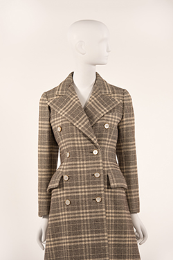 Double Breasted Plaid Tweed Reefer Coat with Martingale Back