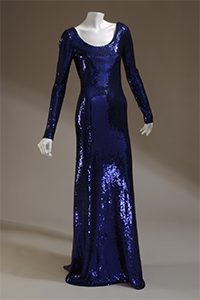 full length long sleeve blue-violet sequin dress