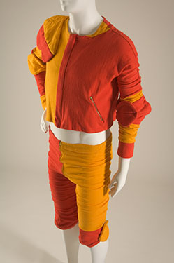 Vivienne Westwood, mans two-piece ensemble, red and gold cotton jersey, Civilizade collection, spring 1989, England, museum purchase, P89.60.2
