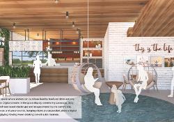 The Intention Café | A space where visitors can purchase healthy food and drink options, relax, learn and connect. 
https://www.byjenniferlynn.co/
Experiential Retail Center, 3D rendering using SketchUp, Vray and Photoshop 
