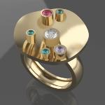 Gold ring with multi-color gems