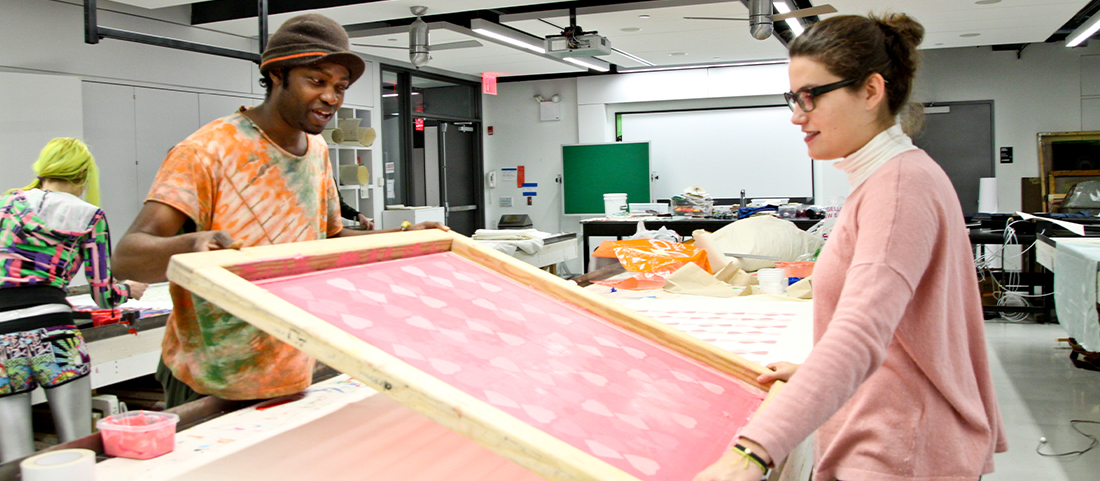 students in screenprinting classroom
