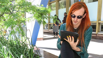 college student using tablet
