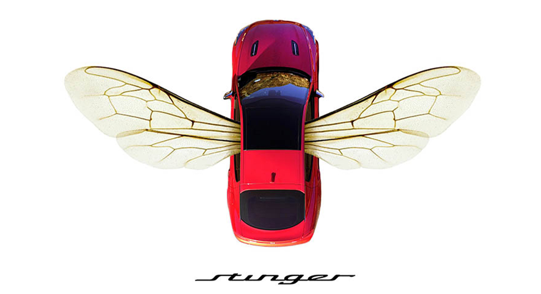 red car with insect wings