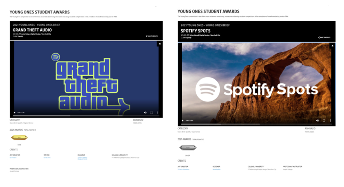 screen shot of student awards