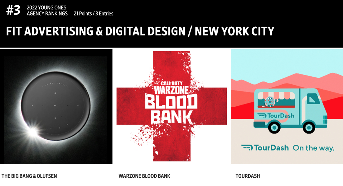 screen shot of student awards for Big Bang & Olufsen, Warzone Blood Bank, and TourDash