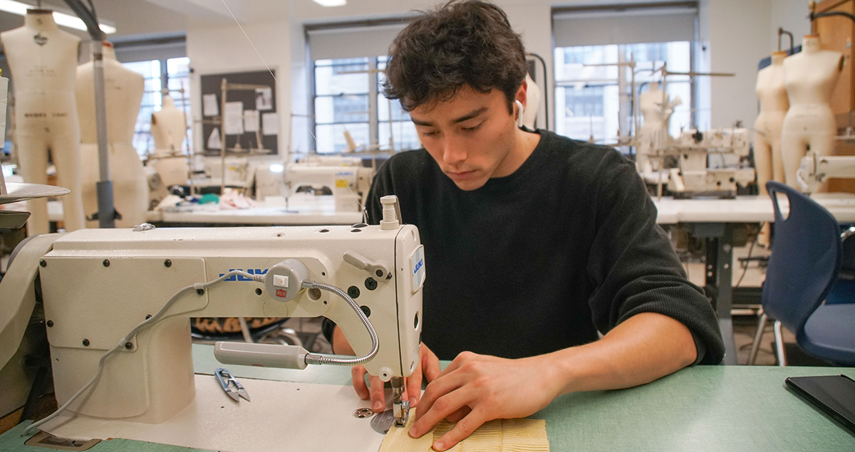 student sewing