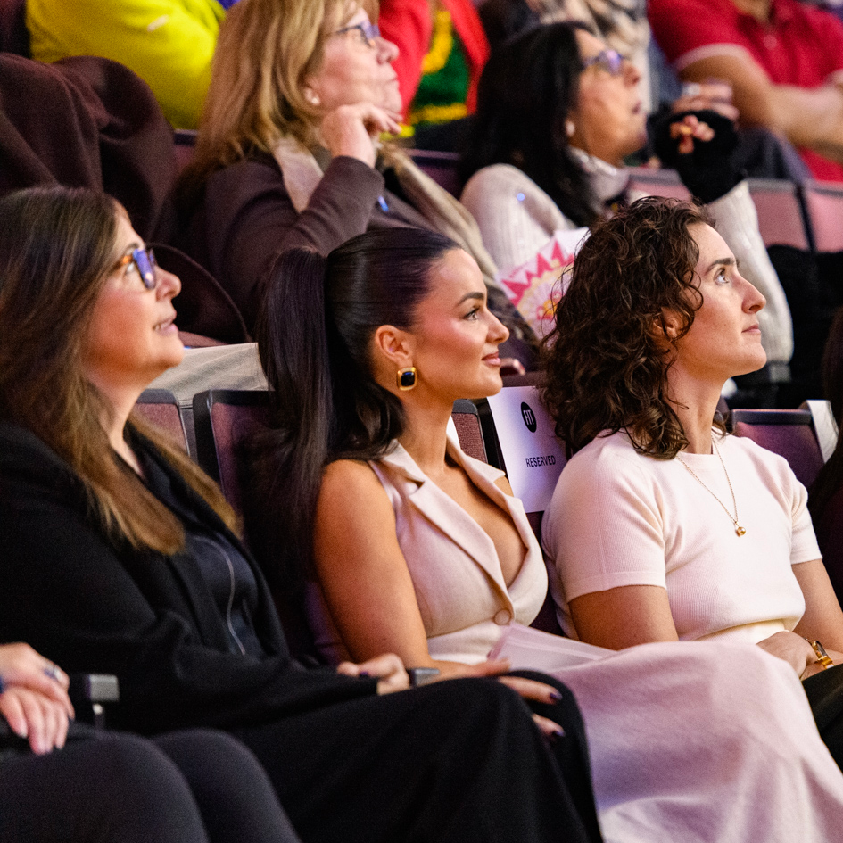 Elise Doganieri, co-creator of the Amazing Race, and participant Natalie Negrotti at FIT's screening