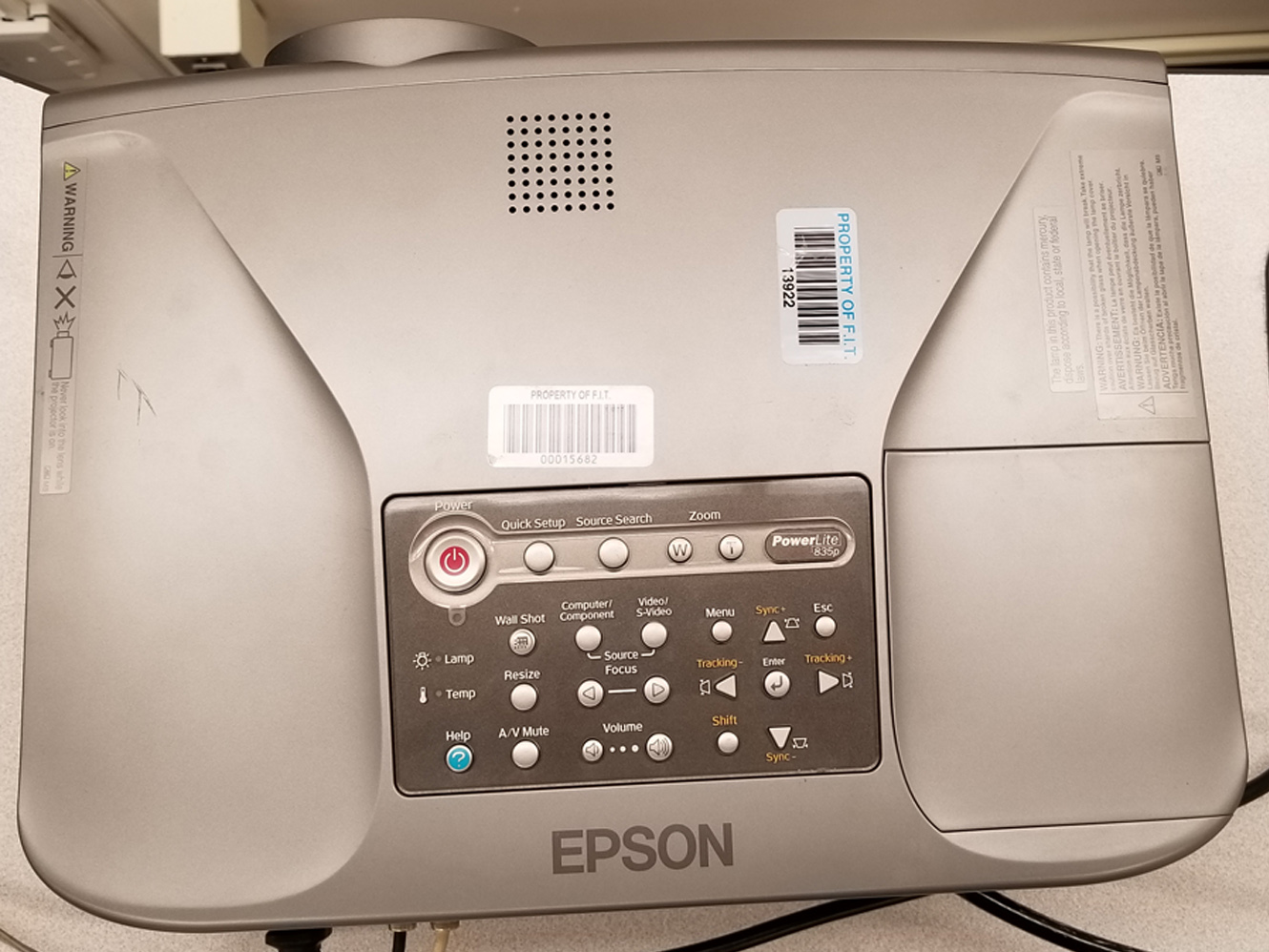 Image of  the top view of the Epson projector located on the ELMO cart