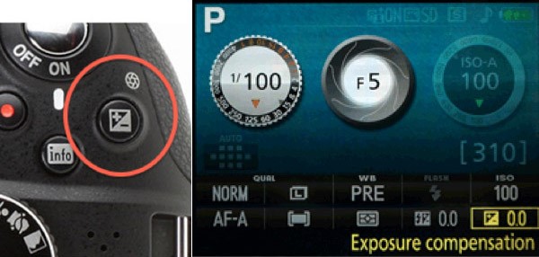 Image of Nikon D3300 exposure compensation menu