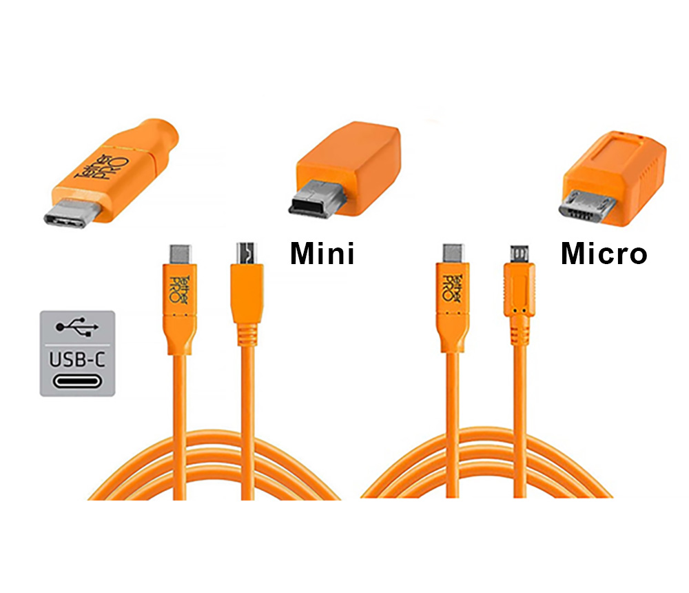 Tether cables USB-C to Micro 5-pin and Mini 5-pin