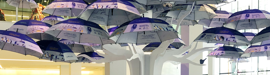 umbrellas  displayed in the gallery