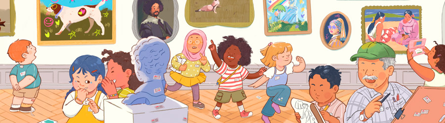 illustration of kids in museum