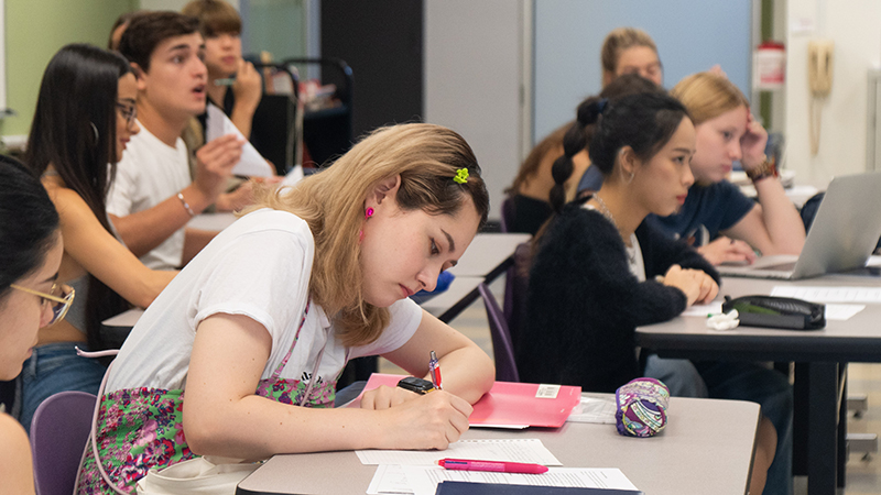 students working in class