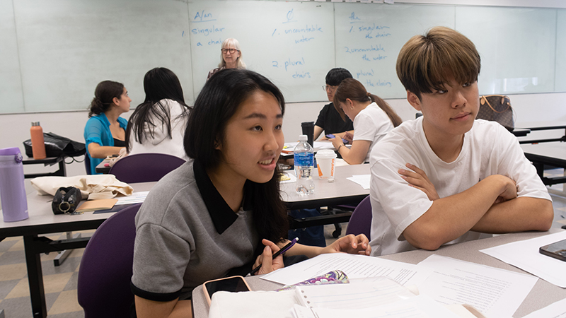 students working in class
