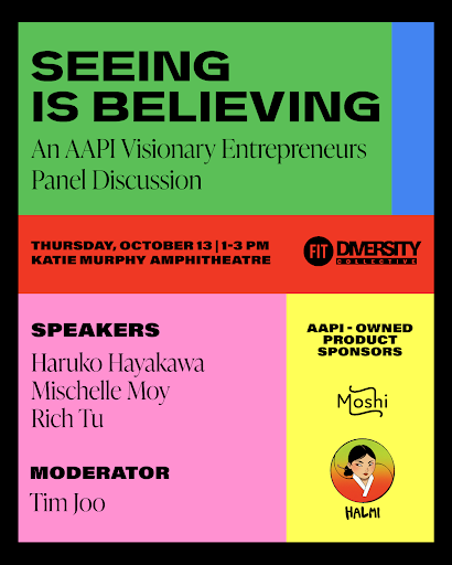 flyer for AAPI panel discussion with speaker and sponsor names