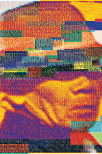 multicolored pixelated image of man