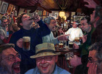 illustration of a bunch of men at bar having a good time