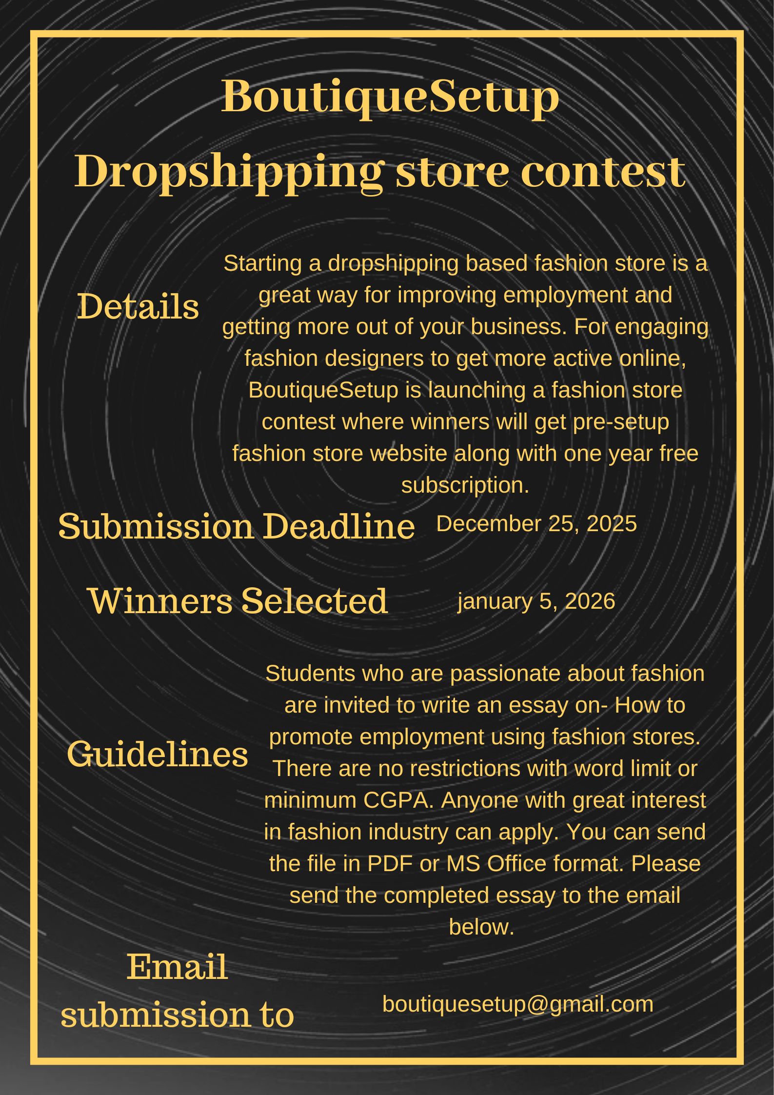 2025 BoutiqueSetup Dropshipping Contest Poster