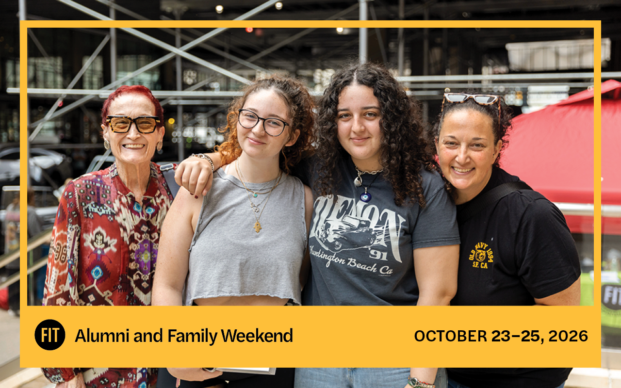 Smiling family of four women outside of FIT's campus
