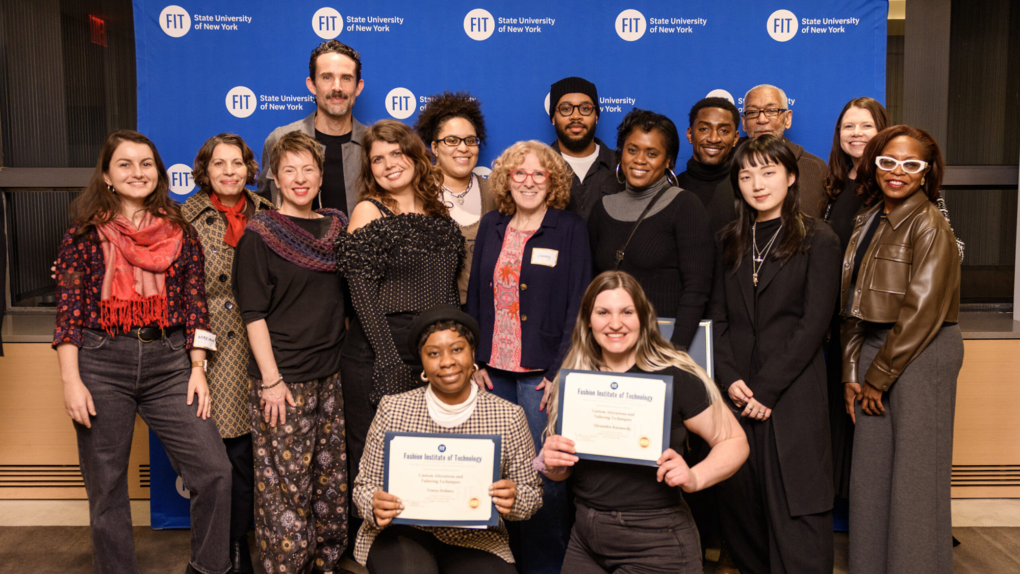 The first cohort of the Custom Alterations and Tailoring Techniques certificate course, along with Nordstrom’s Marco Esquivel 