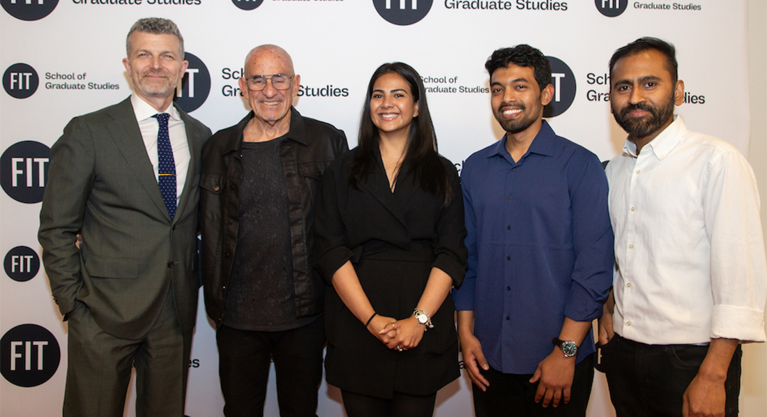 FIT President Jason Schupbach and Bob Fisch with the 2026 Bob Fisch Award Winners: Somdutta Das, Asif Rahman, and Yeasin Mia of Taati Studio.