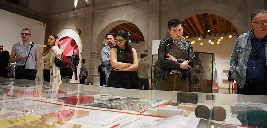 Students looking at displays
