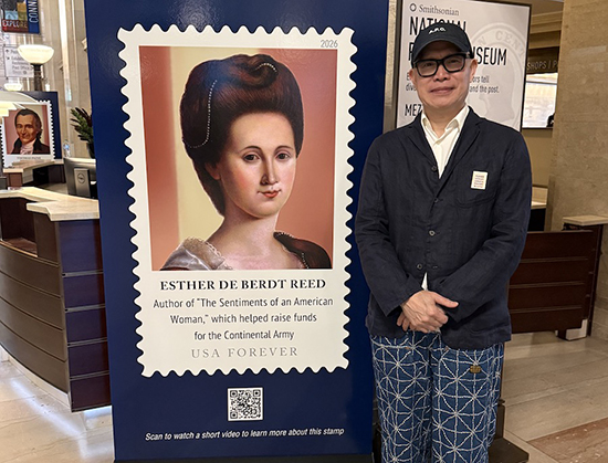 Kam Mak with his Esther De Berdt Reed stamp.